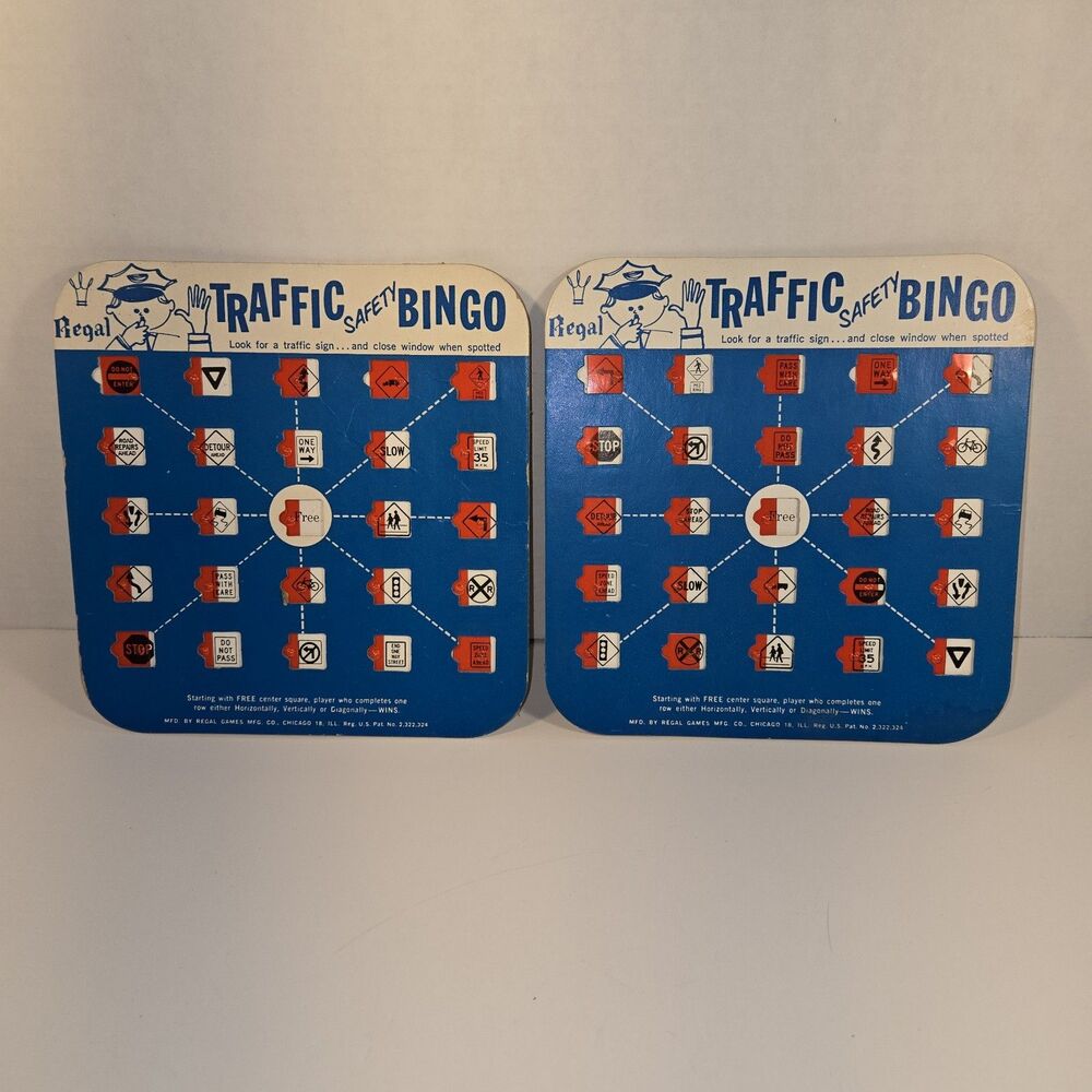 Regal Games Traffic Safety Bingo For Car Trips Set Of 2 Blue Cards Slides Work